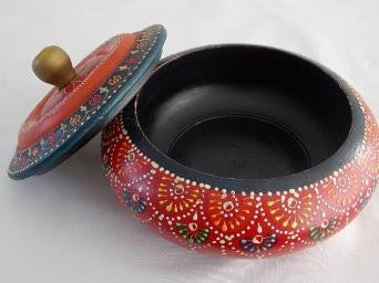 Painted Round Red Trinket Box - An Indian Summer