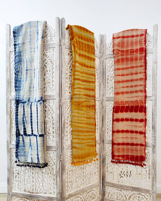 Étoles Shibori fabriquées à la main - Soie et laine mérinos