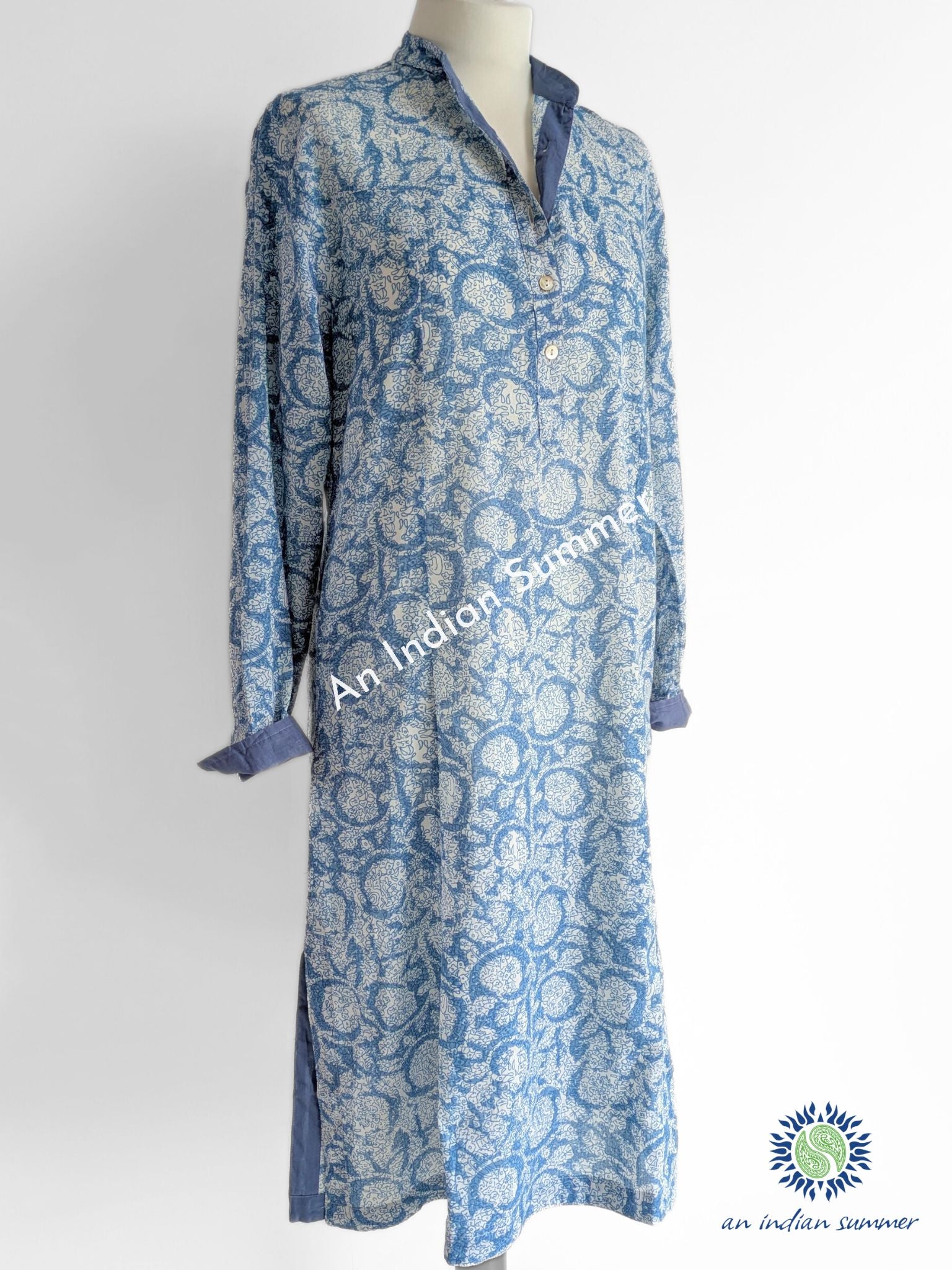 Blossom Tunic Dress Blue Dusky Mid-Blue | Hand Block Printed | Cotton Voile | An Indian Summer | Seasonless Timeless Sustainable Ethical Authentic Artisan Conscious Clothing Lifestyle Brand