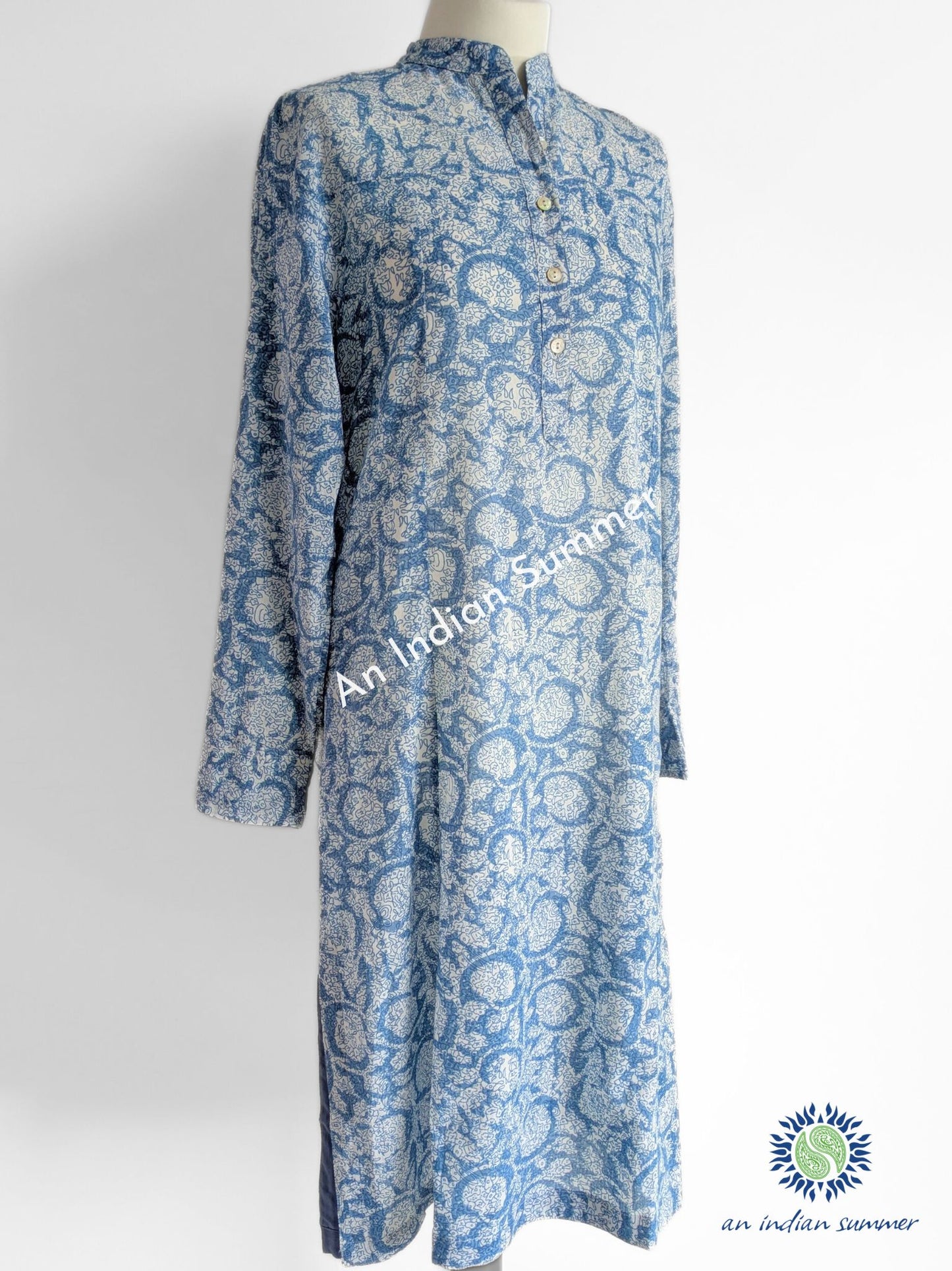 Blossom Tunic Dress Blue Dusky Mid-Blue | Hand Block Printed | Cotton Voile | An Indian Summer | Seasonless Timeless Sustainable Ethical Authentic Artisan Conscious Clothing Lifestyle Brand