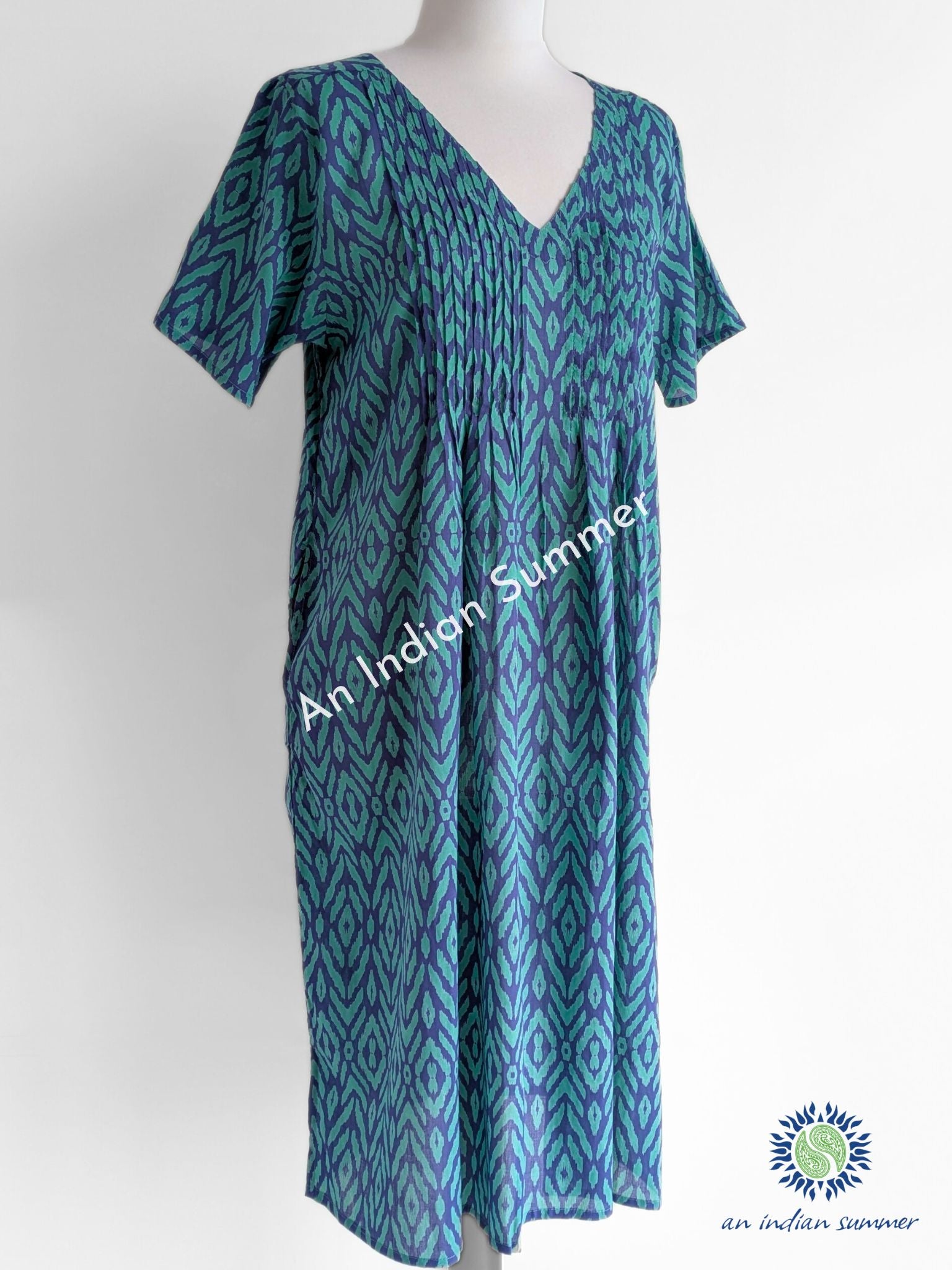 Ikat Teal Blue | Chloe Summer Dress | Cotton Voile | An Indian Summer | Seasonless Timeless Sustainable Ethical Authentic Artisan Conscious Clothing Lifestyle