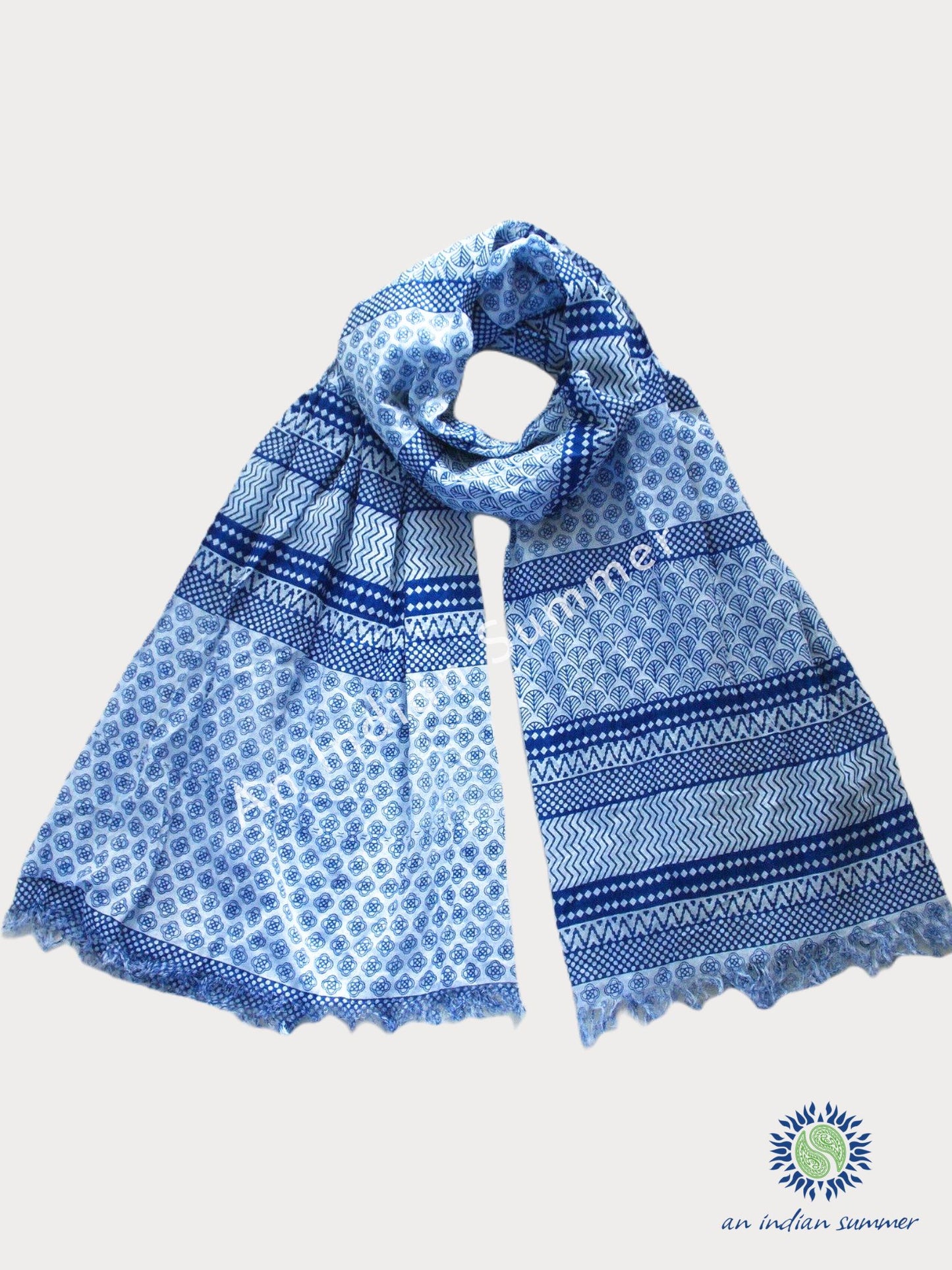 Cotton Scarves Motif Patterns - Available in Coral or Blue
