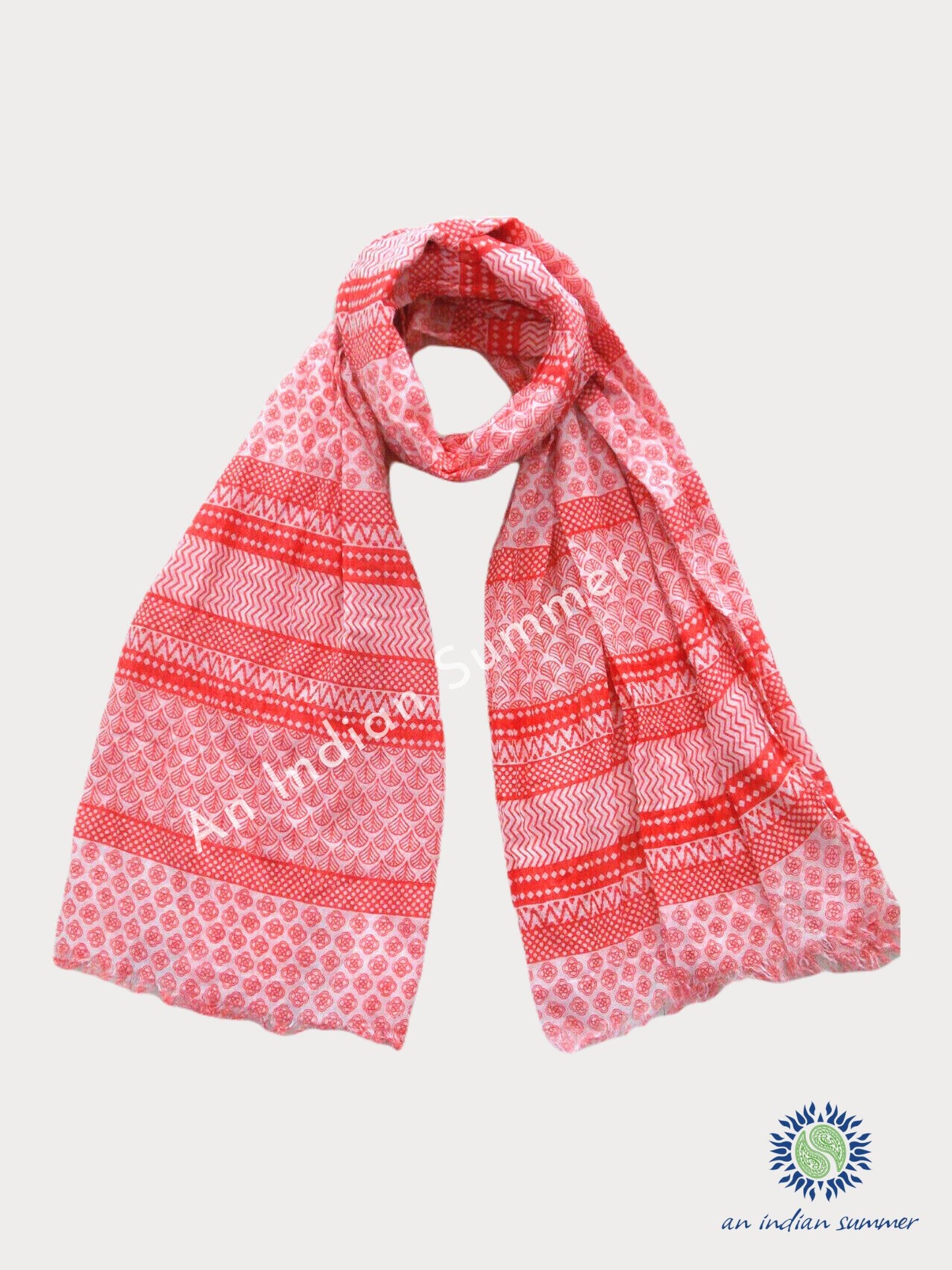 Cotton Scarves Motif Patterns - Available in Coral or Blue