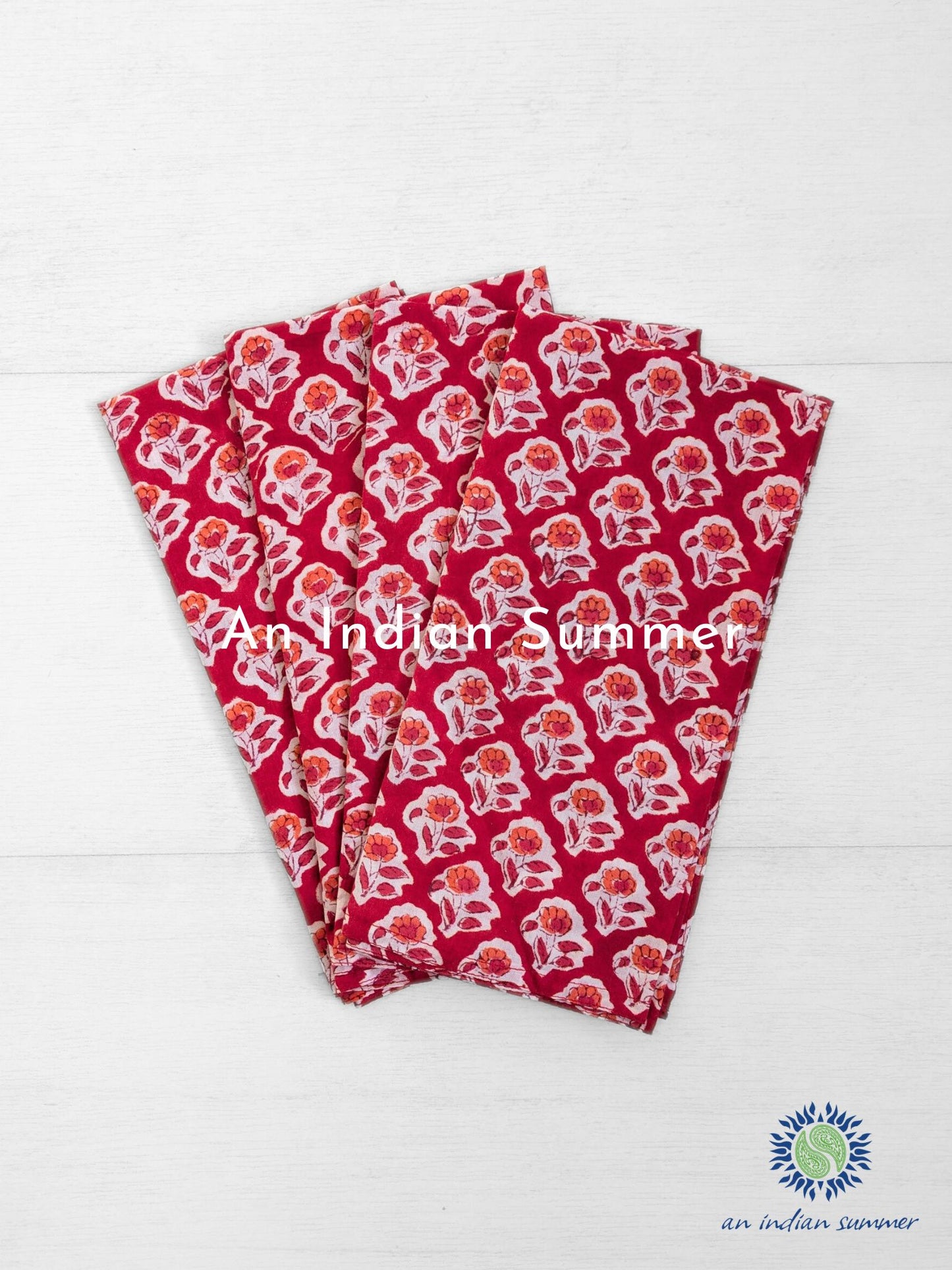 Cotton Napkins - Set of 4 - Flower Buti - Red