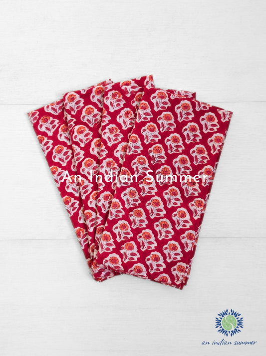Cotton Napkins - Set of 4 - Flower Buti - Red