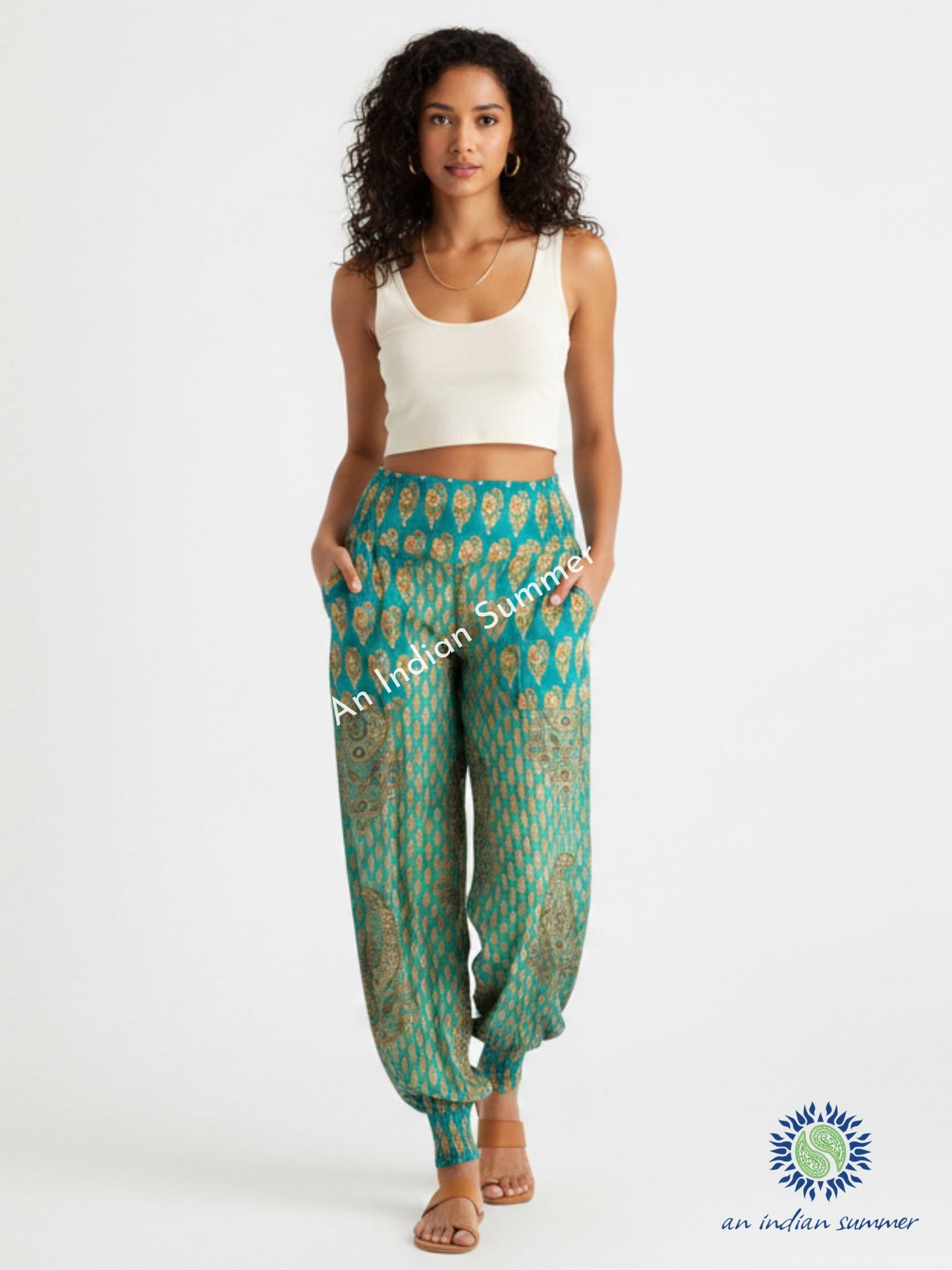 Pantalon à revers Paisley Aqua