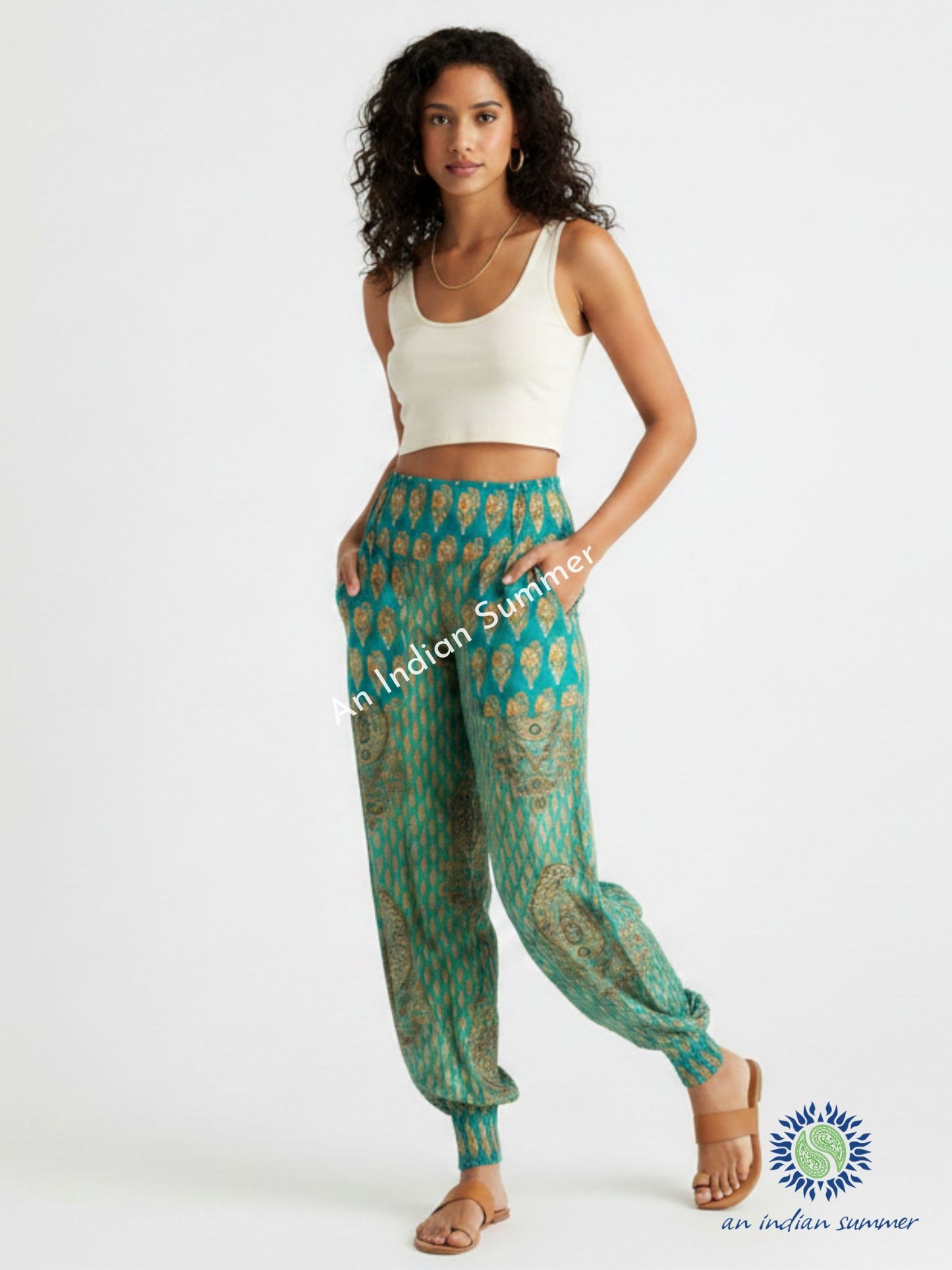Pantalon à revers Paisley Aqua