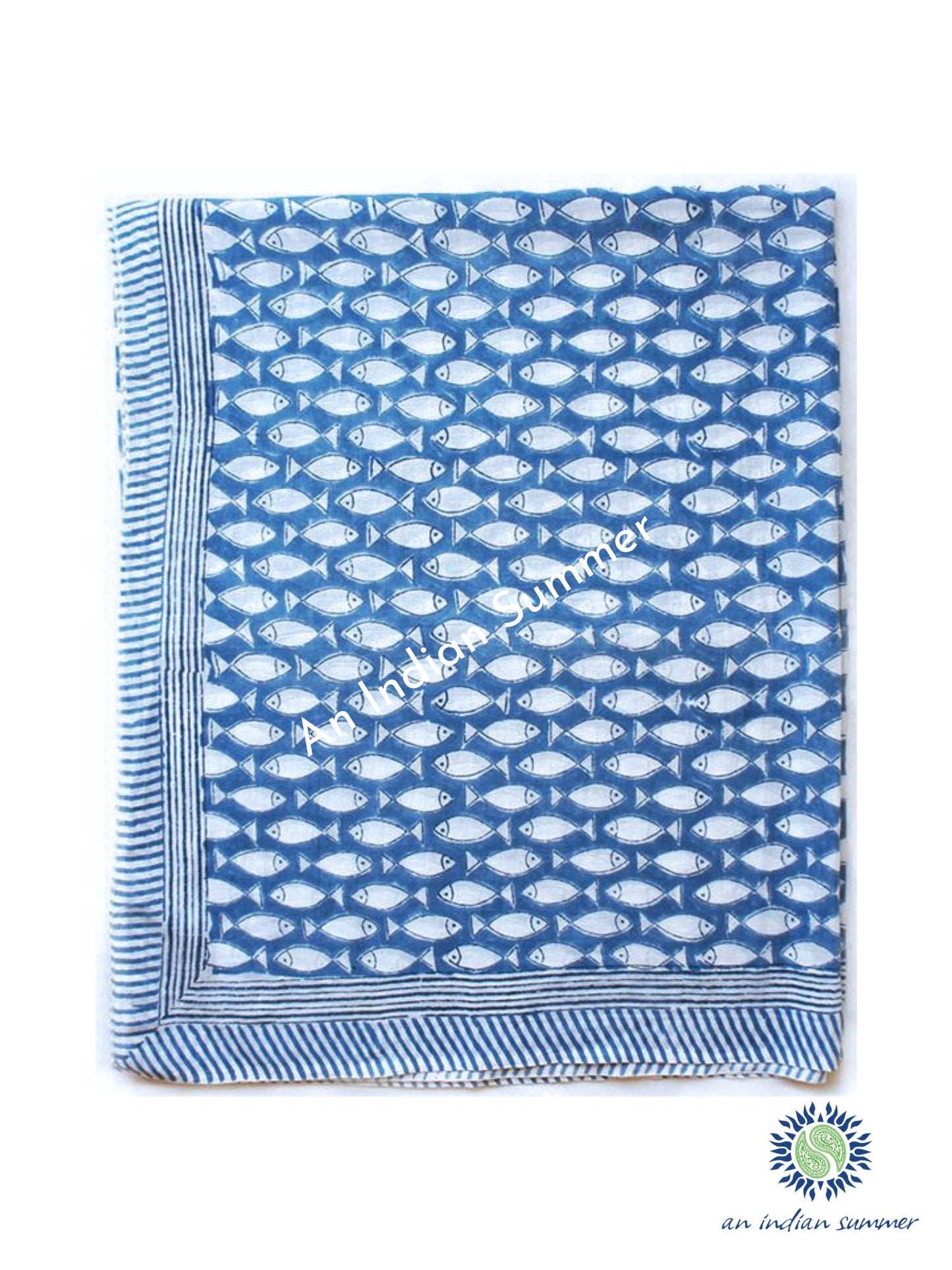 Fish Sarong | Blue | Hand Block Printed | Soft Cotton Voile | An Indian Summer | Resortwear Swimwear Beachwear | Seasonless Timeless Sustainable Ethical Authentic Artisan Conscious Clothing Lifestyle Brand