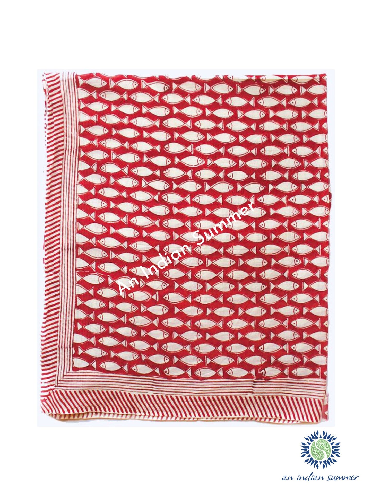Fish Sarong Pareo | Red Sarong | Hand Block Printed | Soft Cotton Voile | An Indian Summer | Resortwear Swimwear Beachwear | Seasonless Timeless Sustainable Ethical Authentic Artisan Conscious Clothing Lifestyle Brand