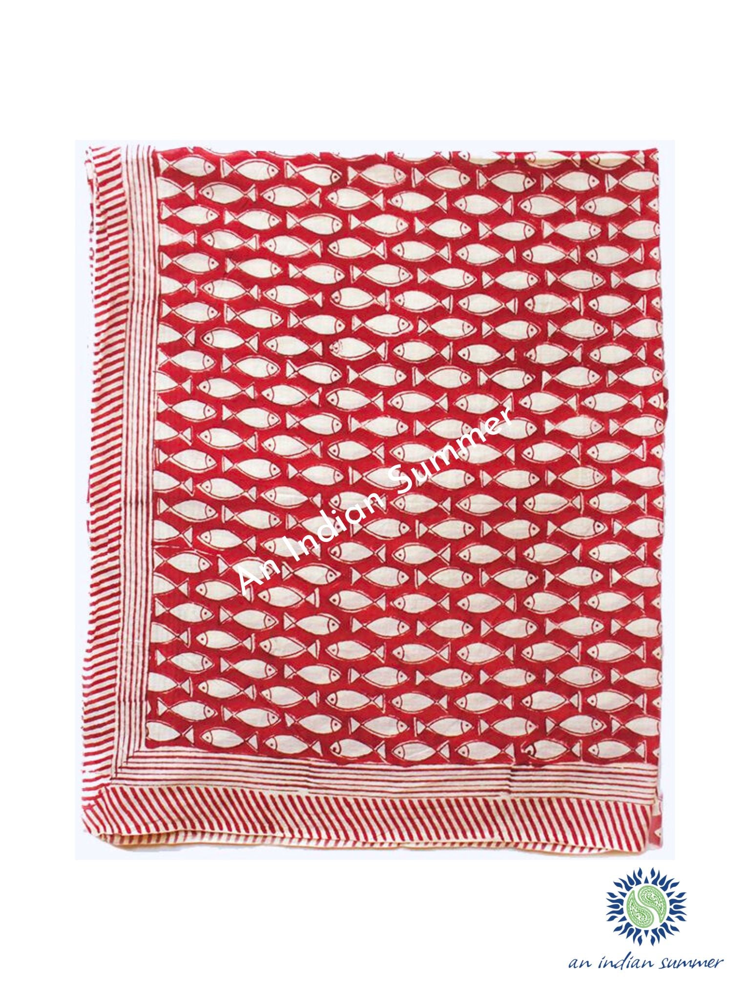 Fish Sarong Pareo | Red Sarong | Hand Block Printed | Soft Cotton Voile | An Indian Summer | Resortwear Swimwear Beachwear | Seasonless Timeless Sustainable Ethical Authentic Artisan Conscious Clothing Lifestyle Brand