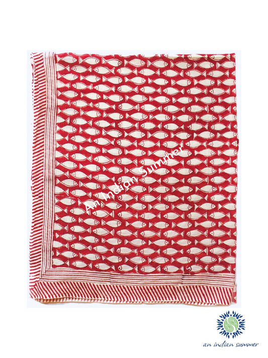 Fish Sarong Pareo | Red Sarong | Hand Block Printed | Soft Cotton Voile | An Indian Summer | Resortwear Swimwear Beachwear | Seasonless Timeless Sustainable Ethical Authentic Artisan Conscious Clothing Lifestyle Brand