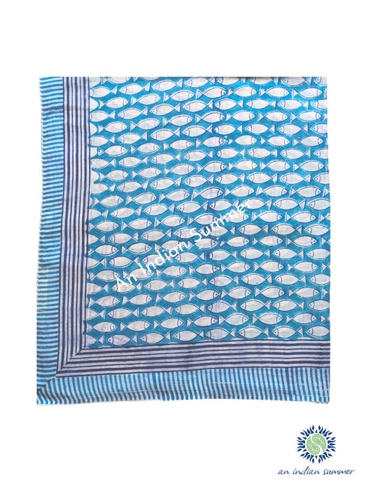 Fish Sarong | Teal | Hand Block Printed | Soft Cotton Voile | An Indian Summer | Resortwear Swimwear Beachwear | Seasonless Timeless Sustainable Ethical Authentic Artisan Conscious Clothing Lifestyle Brand