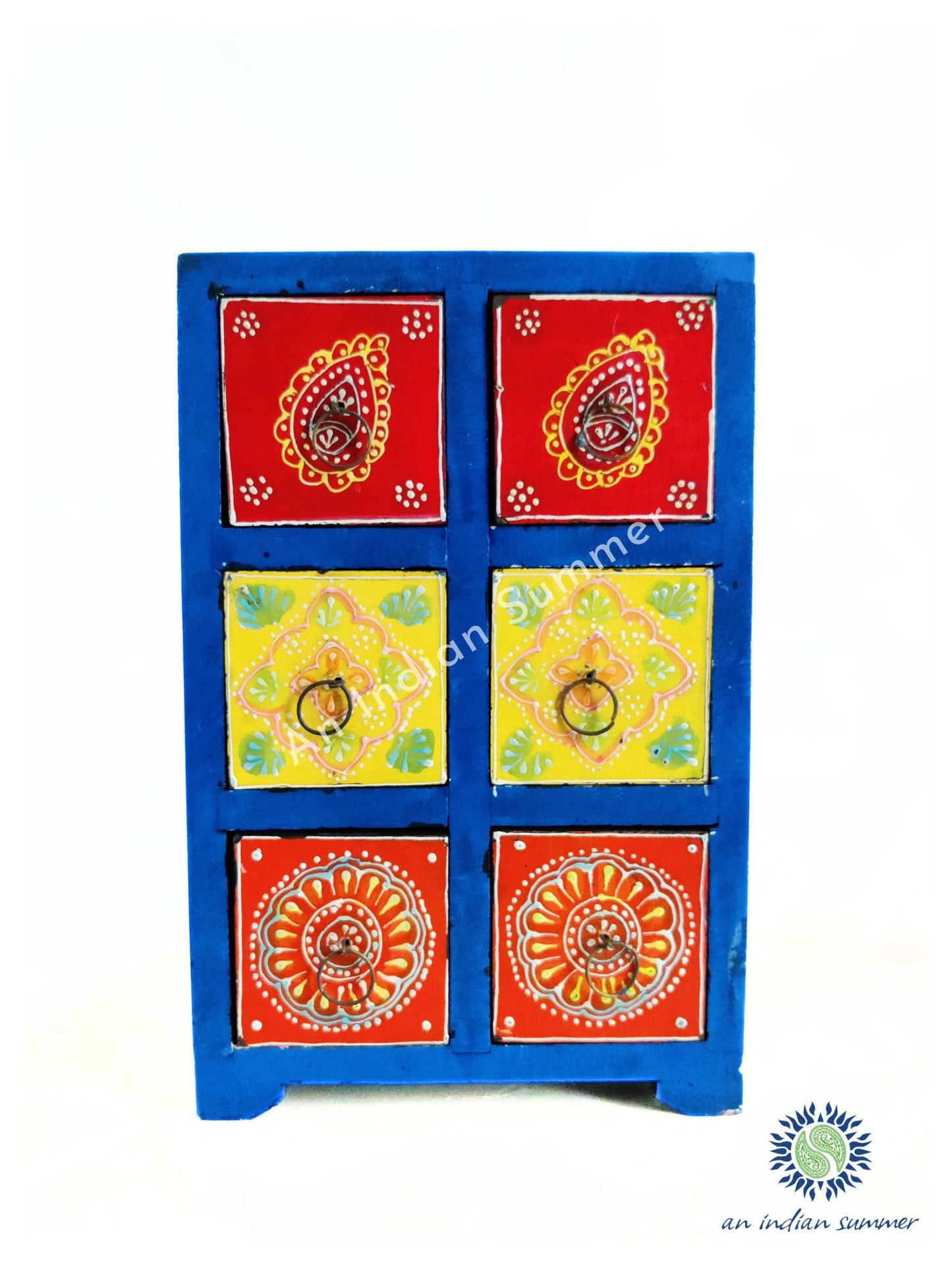 Hand Painted Wooden Small Tall Chest of Drawers