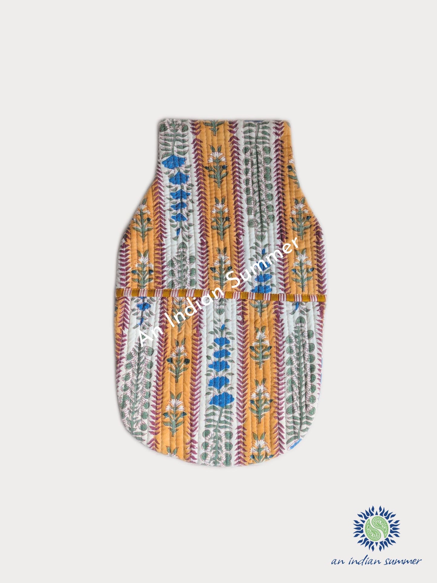 Hot Water Bottle Cover Floral Stripes Yellow