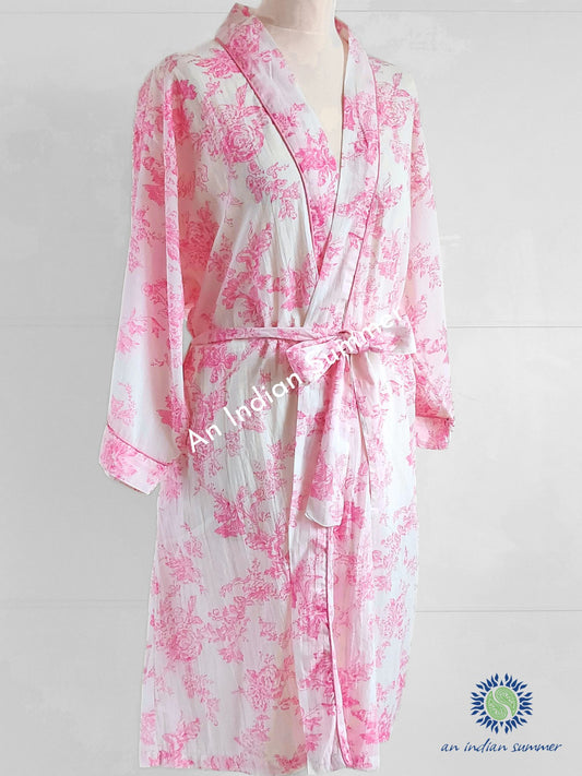 Kimono Robe - Toile Print - Pink