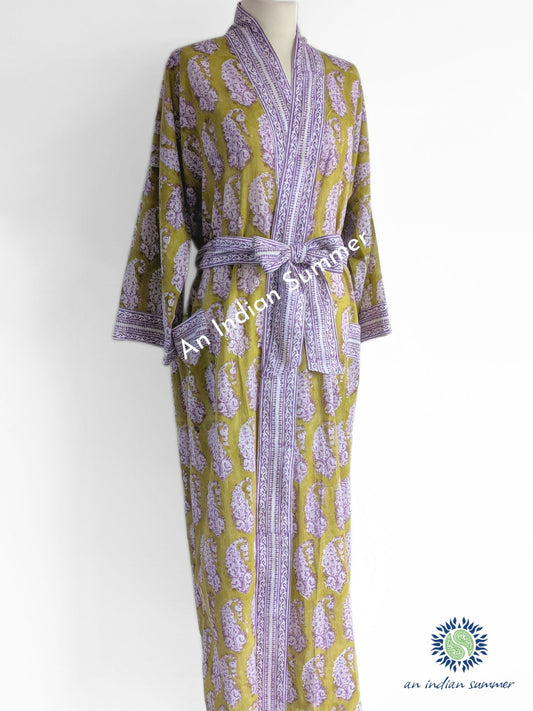Lime & Purple | Paisley Print | Hand Block Printed | Cotton Robe | An Indian Summer | Seasonless Timeless Sustainable Ethical Authentic Artisan Conscious Clothing Lifestyle Brand