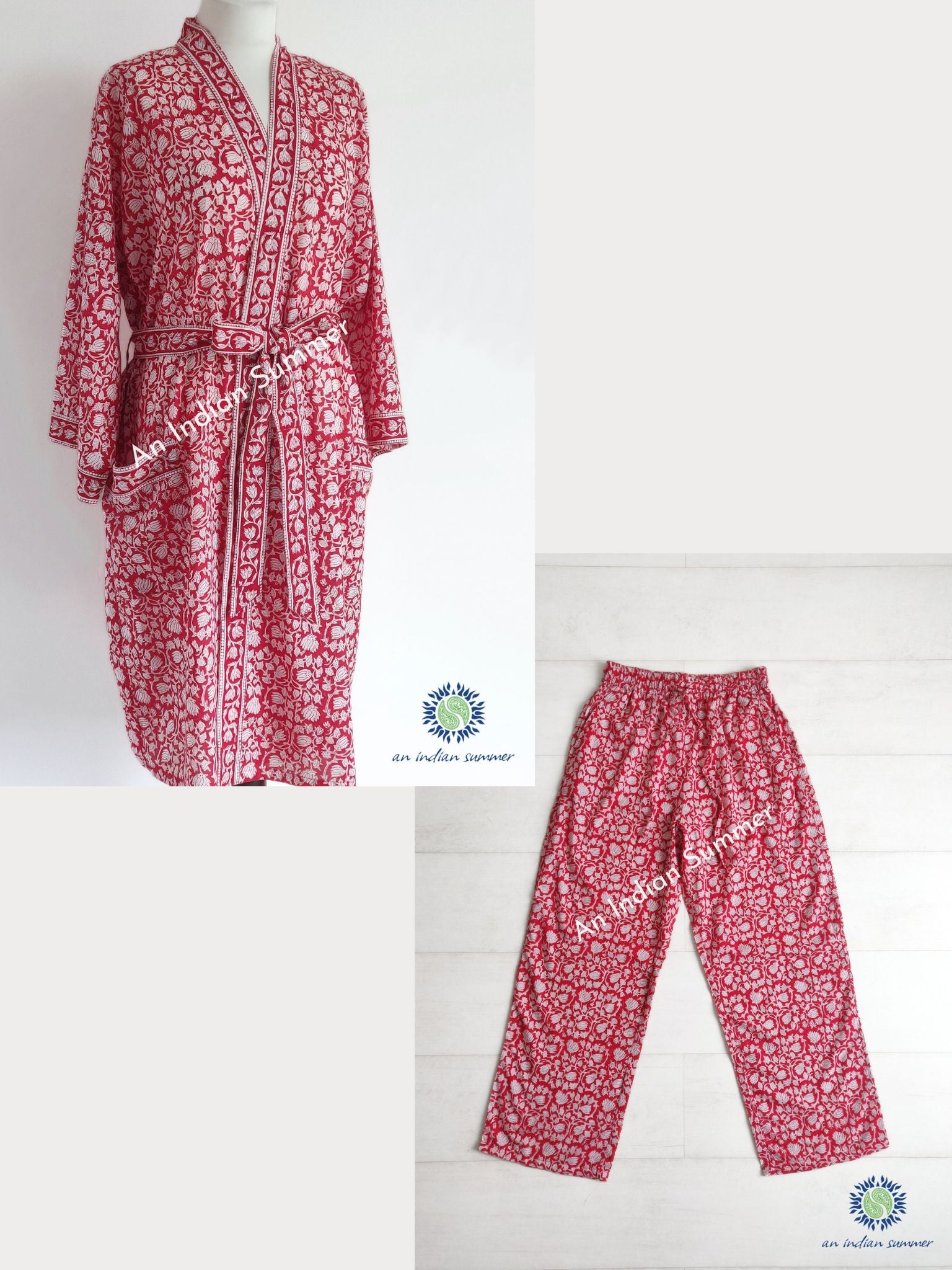 Lamba Raspberry Block Printed Cotton Robe - Graymarket