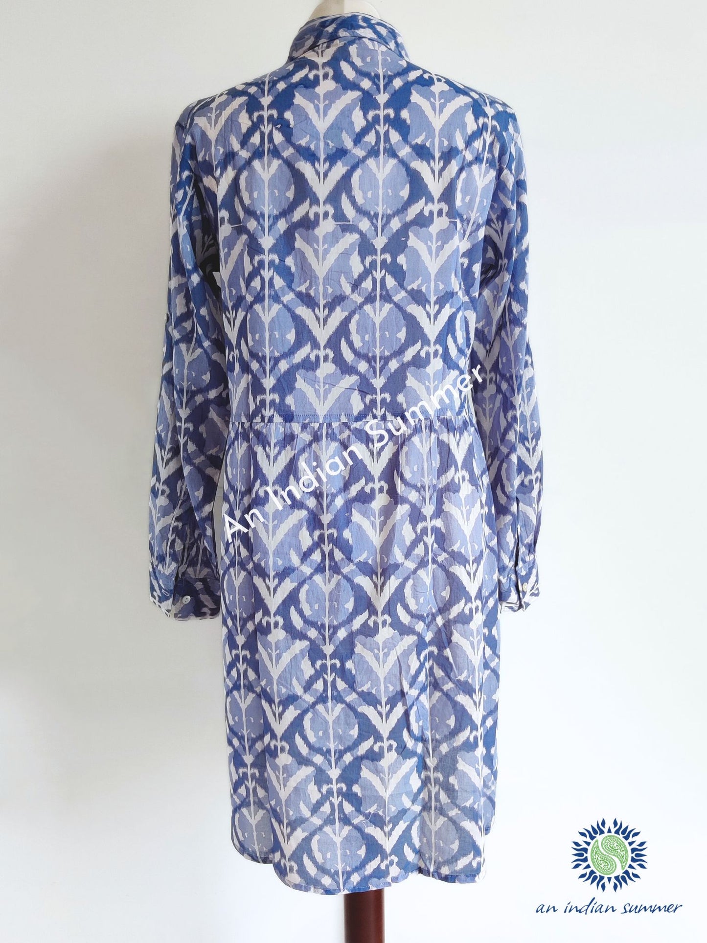 Lyra Shirt Dress Damask Blue | Cotton Voile | An Indian Summer | Seasonless Timeless Sustainable Ethical Authentic Artisan Conscious Clothing Lifestyle