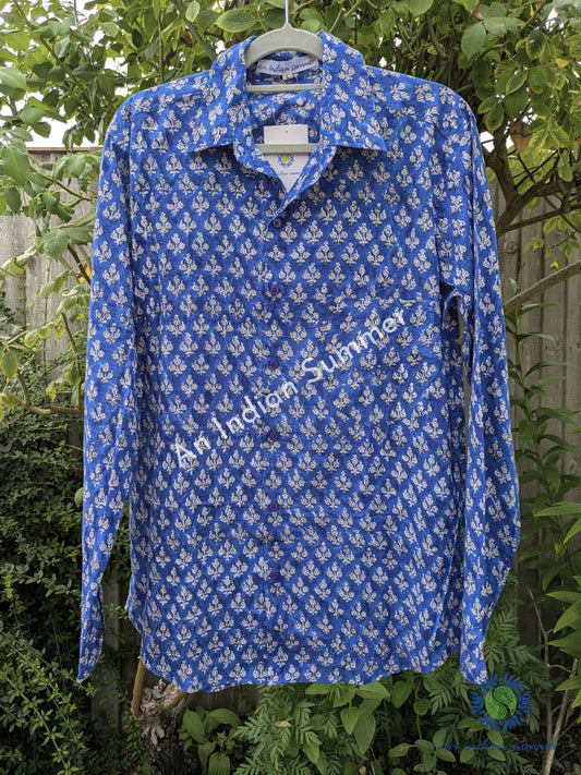 Block Print Cotton Shirt - Nova - Blue