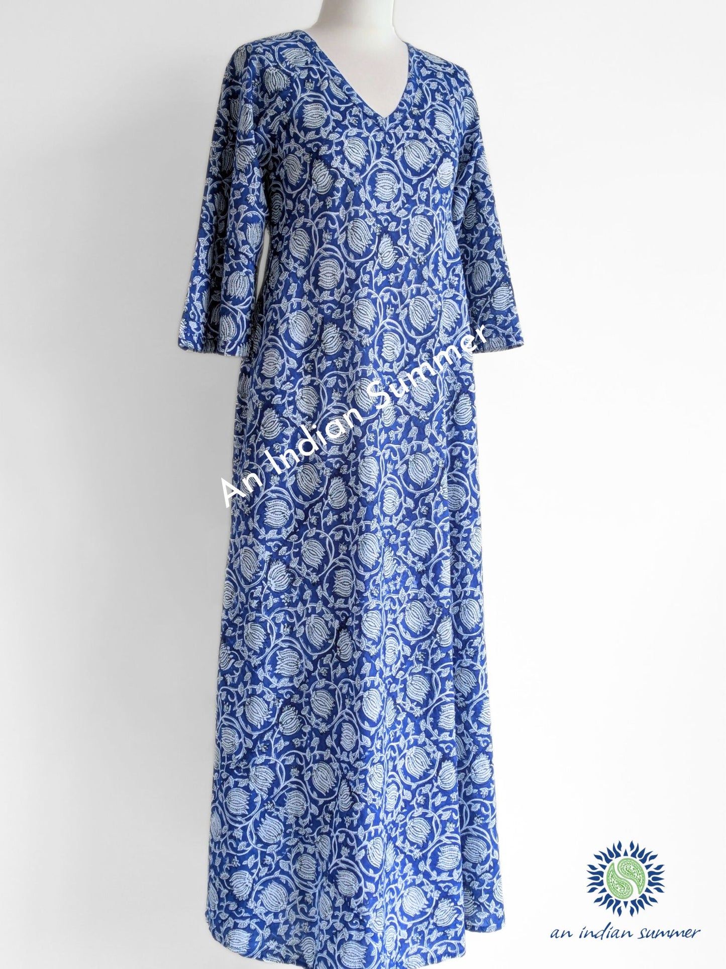 Mia Dress | Lotus Blue | Hand Block Printed | Cotton | An Indian Summer | Seasonless Timeless Sustainable Ethical Authentic Artisan Conscious Clothing Lifestyle Brand
