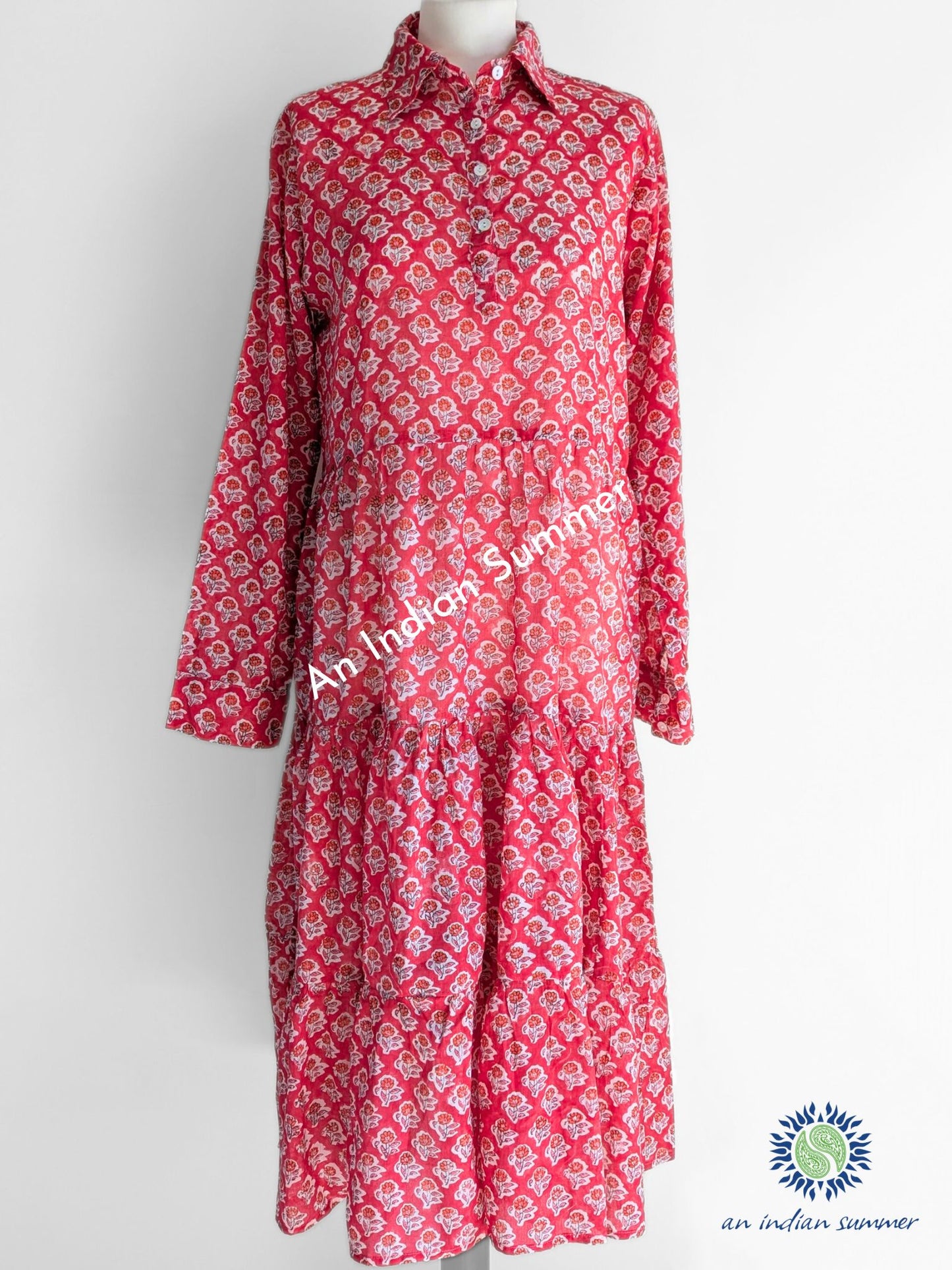 Midi Shirt Dress - Red