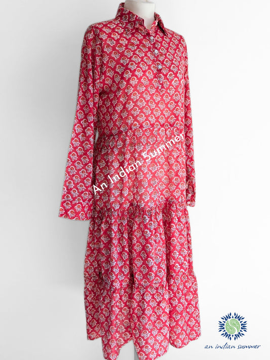 Midi Shirt Dress - Red