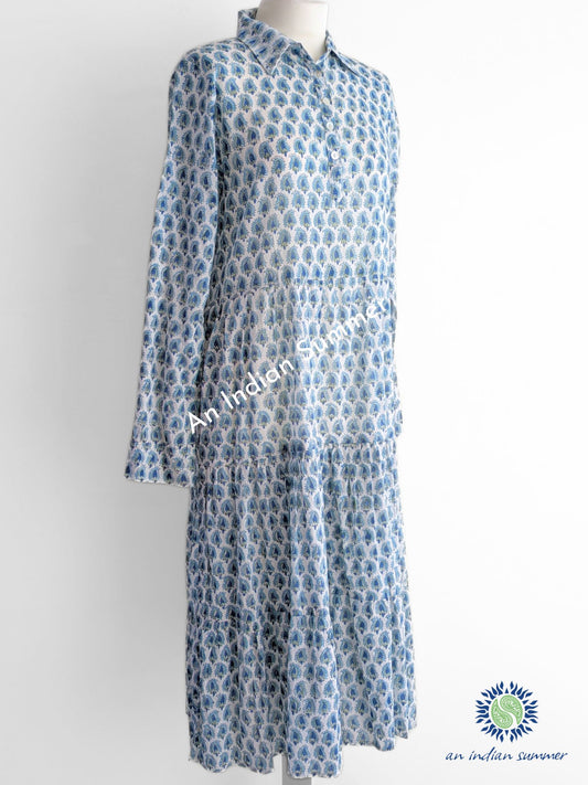 Midi Shirt Dress - White & Blue
