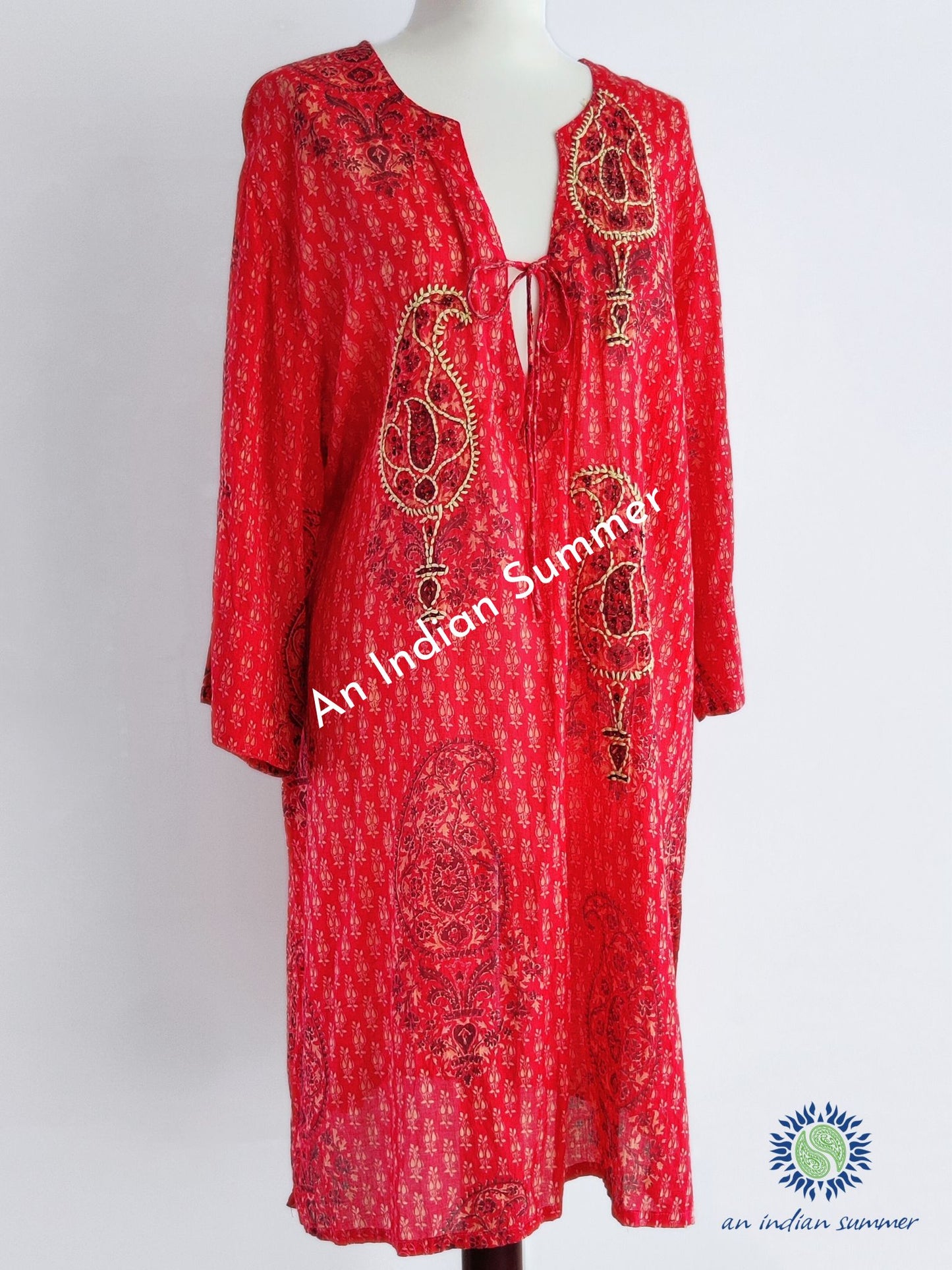 Paisley Embroidered Kaftan - Orange