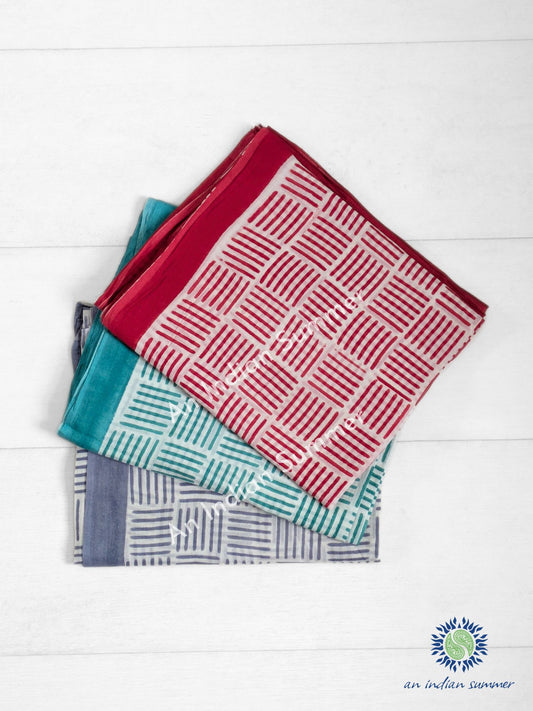 Cross Hatch Sarong | Red Sarong, Aqua Sarong, Grey Sarong | Hand Block Printed | Soft Cotton Voile | An Indian Summer | Resortwear Swimwear Beachwear | Seasonless Timeless Sustainable Ethical Authentic Artisan Conscious Clothing Lifestyle Brand