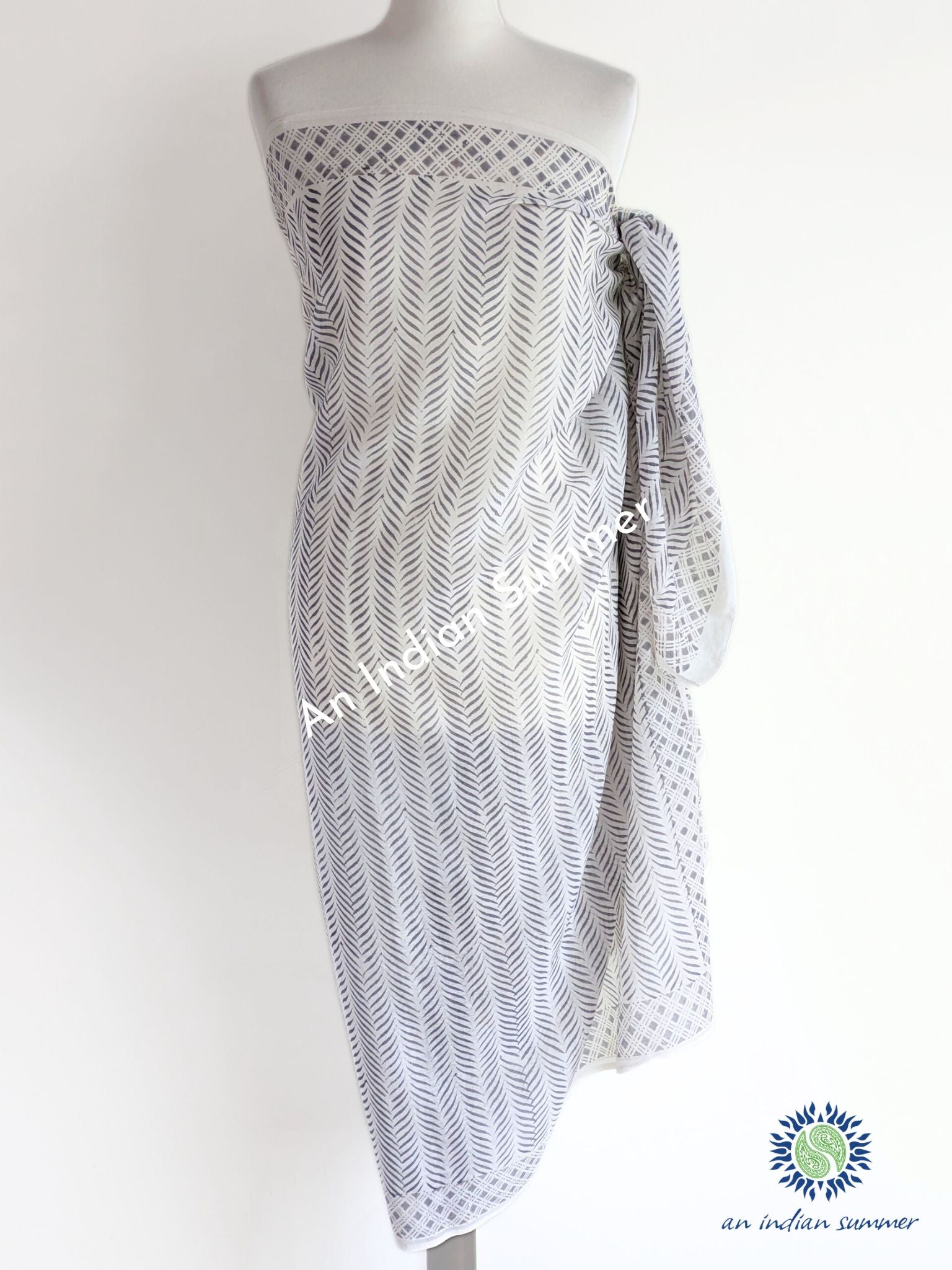 Lehriya Sarong Pareo | Grey | Hand Block Printed | Soft Cotton Voile | An Indian Summer | Resortwear Swimwear Beachwear | Seasonless Timeless Sustainable Ethical Authentic Artisan Conscious Clothing Lifestyle Brand