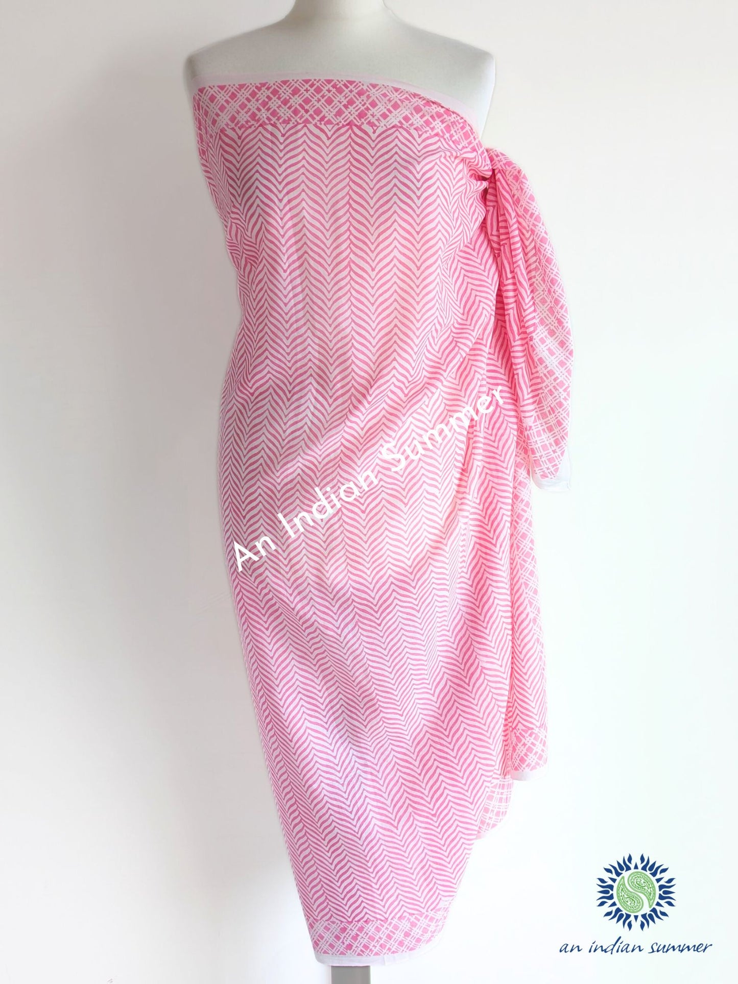 Lehriya Sarong Pareo | Pink | Hand Block Printed | Soft Cotton Voile | An Indian Summer | Resortwear Swimwear Beachwear | Seasonless Timeless Sustainable Ethical Authentic Artisan Conscious Clothing Lifestyle Brand