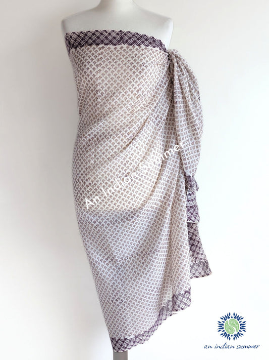 Zinnia Sarong Pareo | Brown | Hand Block Printed | Soft Cotton Voile | An Indian Summer | Resortwear Swimwear Beachwear | Seasonless Timeless Sustainable Ethical Authentic Artisan Conscious Clothing Lifestyle Brand