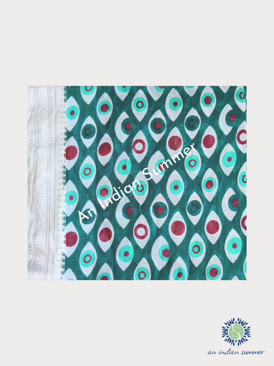 Evil Eye Woven Border Sarong Pareo | Bottle Green | Hand Block Printed | Soft Cotton Voile | An Indian Summer | Resortwear Swimwear Beachwear | Seasonless Timeless Sustainable Ethical Authentic Artisan Conscious Clothing Lifestyle Brand