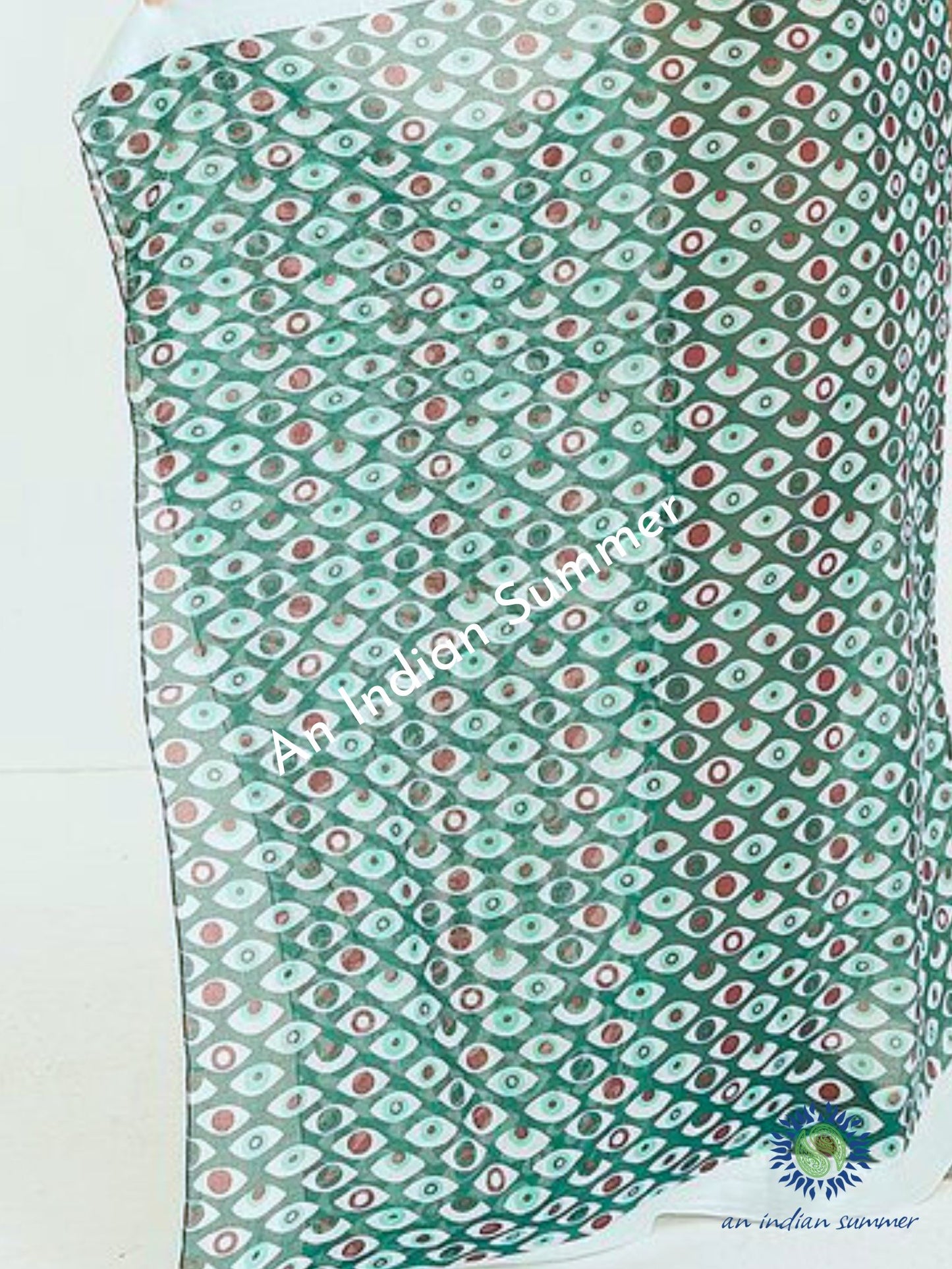 Evil Eye Woven Border Sarong Pareo | Bottle Green | Hand Block Printed | Soft Cotton Voile | An Indian Summer | Resortwear Swimwear Beachwear | Seasonless Timeless Sustainable Ethical Authentic Artisan Conscious Clothing Lifestyle Brand