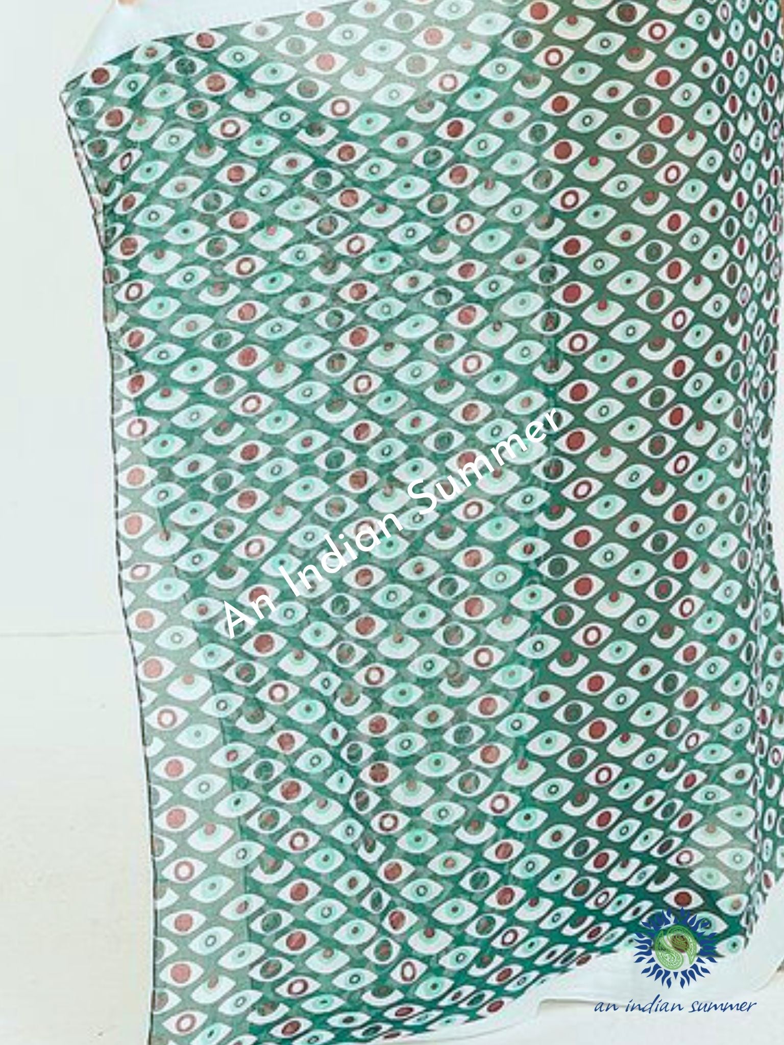Evil Eye Woven Border Sarong Pareo | Bottle Green | Hand Block Printed | Soft Cotton Voile | An Indian Summer | Resortwear Swimwear Beachwear | Seasonless Timeless Sustainable Ethical Authentic Artisan Conscious Clothing Lifestyle Brand