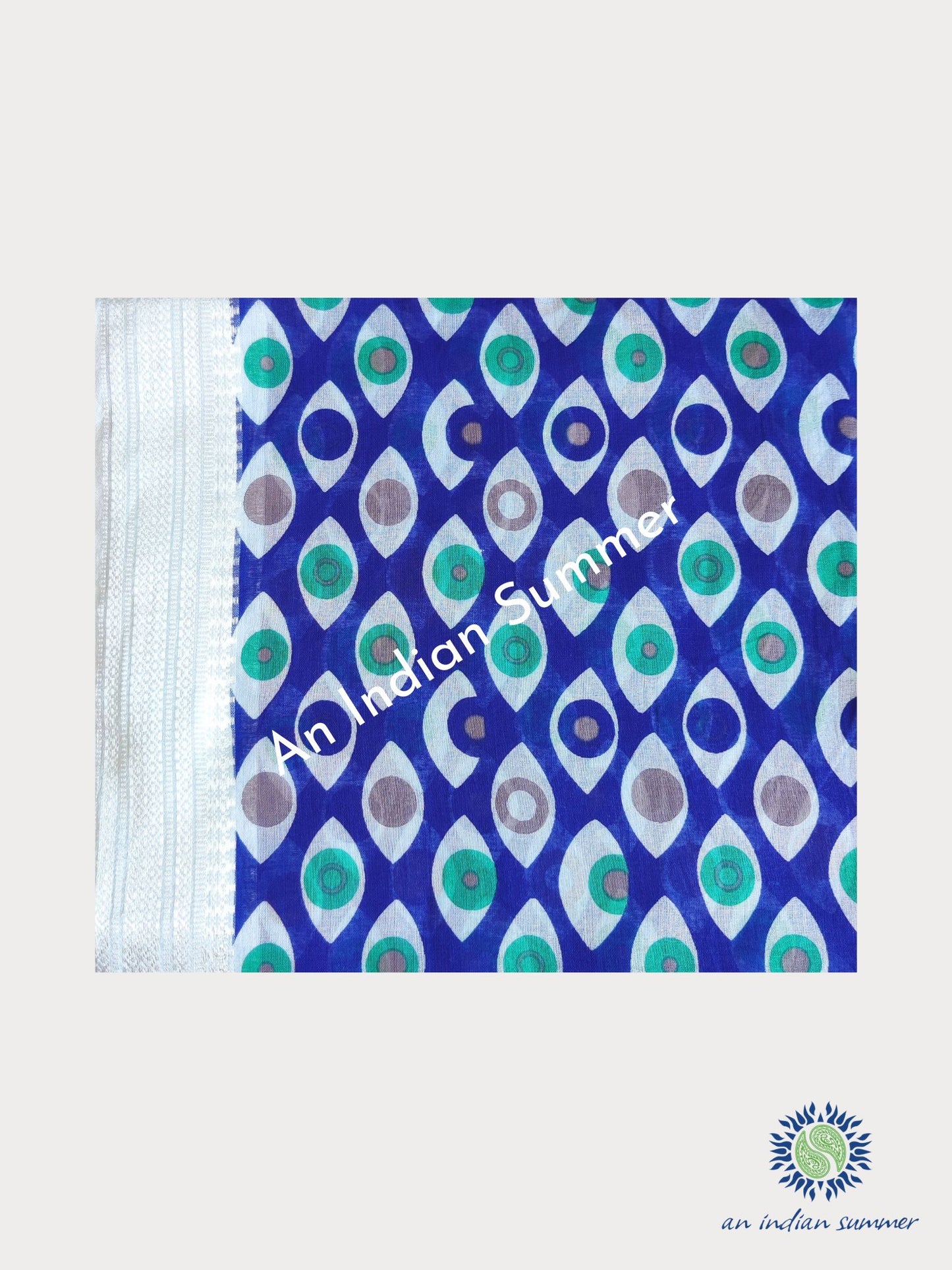 Evil Eye Woven Border Sarong Pareo | Violet Blue | Hand Block Printed | Soft Cotton Voile | An Indian Summer | Resortwear Swimwear Beachwear | Seasonless Timeless Sustainable Ethical Authentic Artisan Conscious Clothing Lifestyle Brand