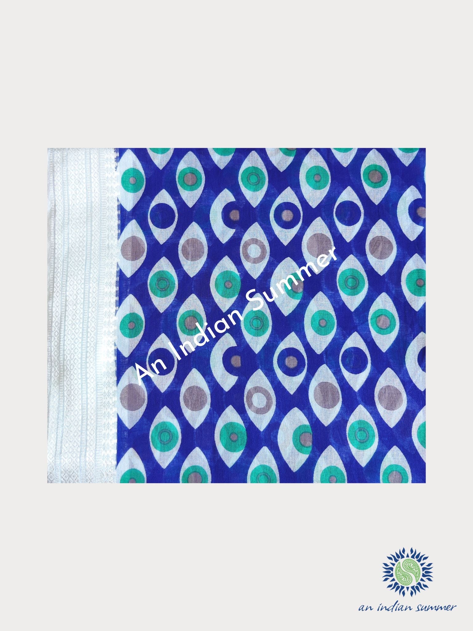 Evil Eye Woven Border Sarong Pareo | Violet Blue | Hand Block Printed | Soft Cotton Voile | An Indian Summer | Resortwear Swimwear Beachwear | Seasonless Timeless Sustainable Ethical Authentic Artisan Conscious Clothing Lifestyle Brand
