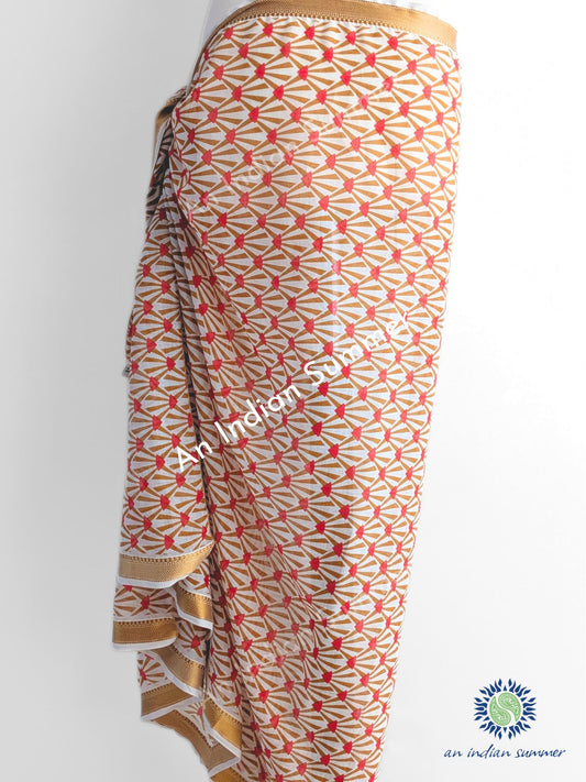 Woven Border Natural Dyed Sarong - Art Deco Petals
