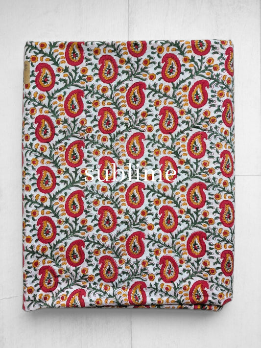 Hand Block Printed Cotton Fabric - Paisley Vine