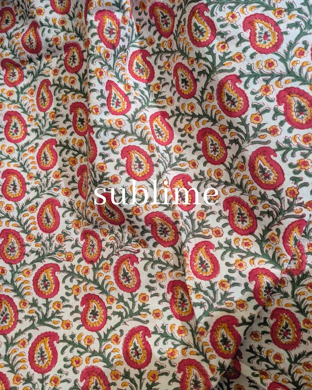 Hand Block Printed Cotton Fabric - Paisley Vine