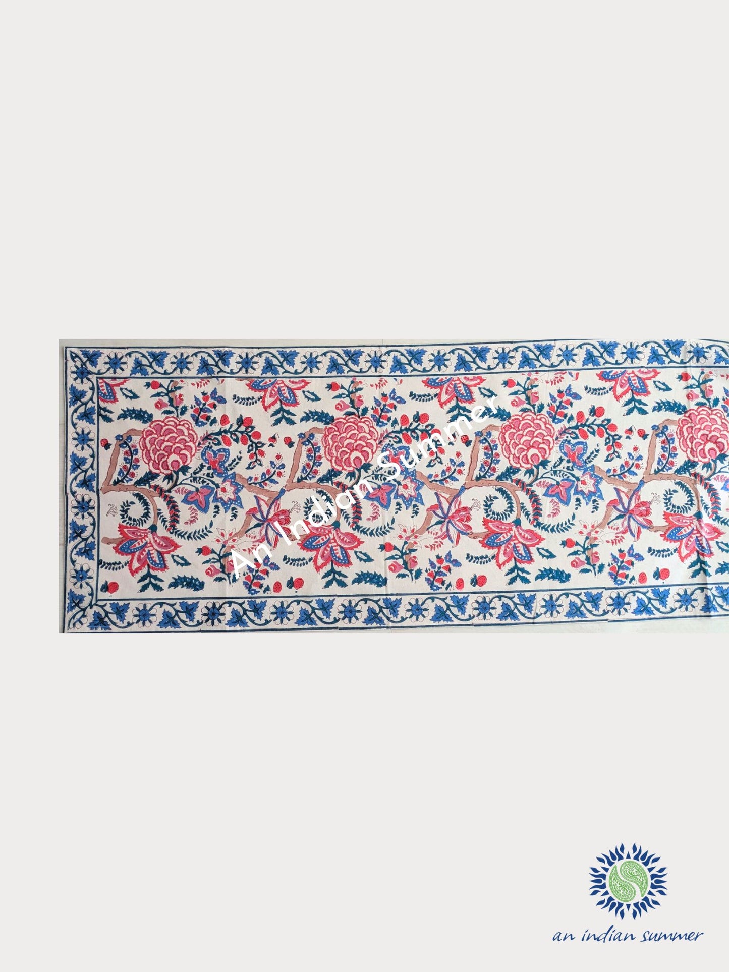 Table Runner Cottage Garden Pink Blue