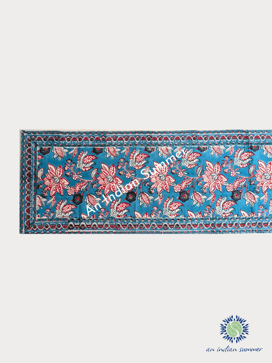 Table Runner Floral Teal Red
