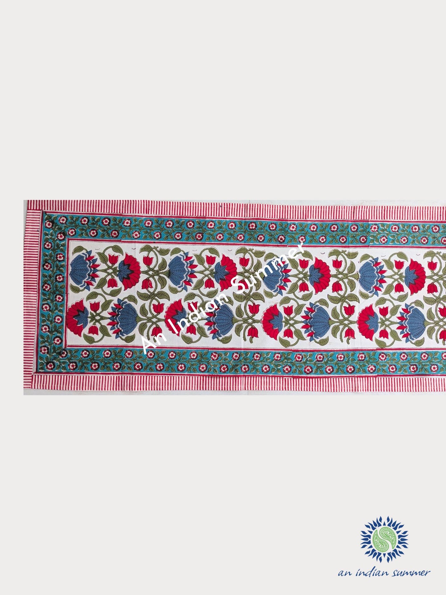 Table Runner Lotus White Teal Red
