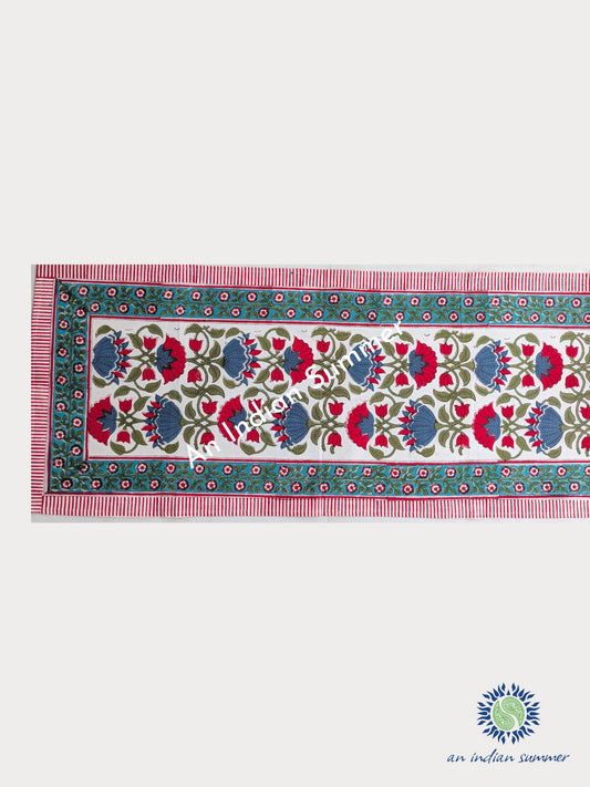 Table Runner Lotus White Teal Red