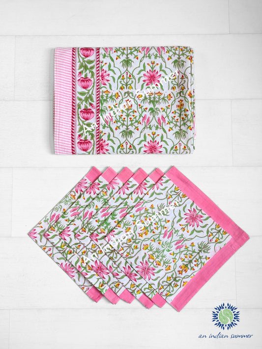 Tablecloth & Matching Napkins Set - Birds - Pink & Green