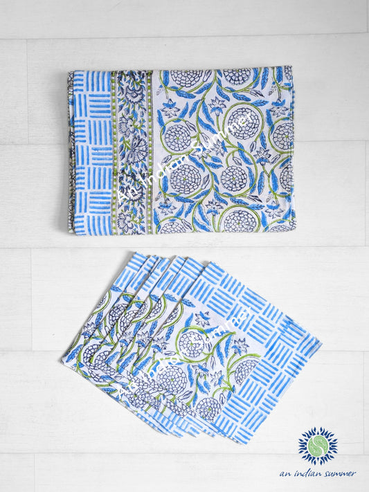 Tablecloth & Matching Napkins Set - Dahlia Floral Blue & White