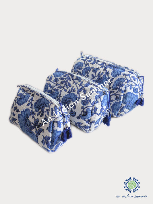Washbags Floral White & Blue