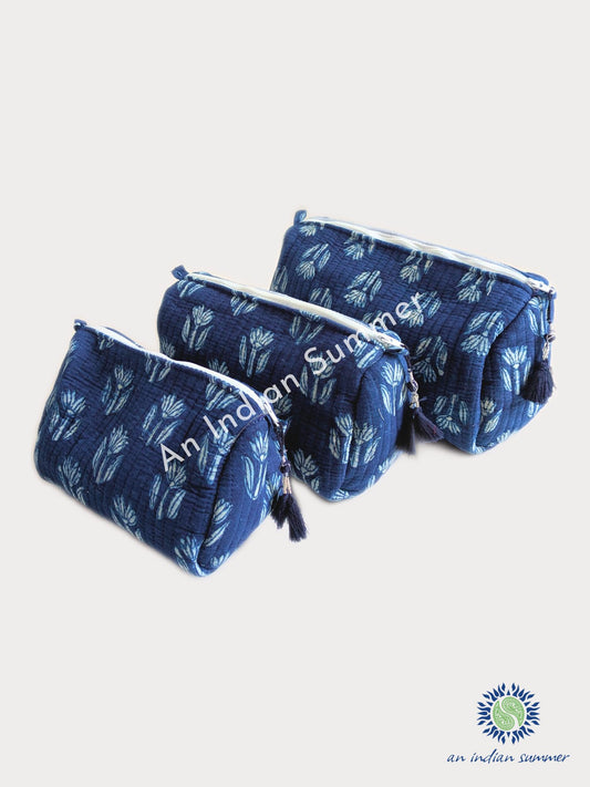 Washbags - Natural Dyed Indigo - Tulips