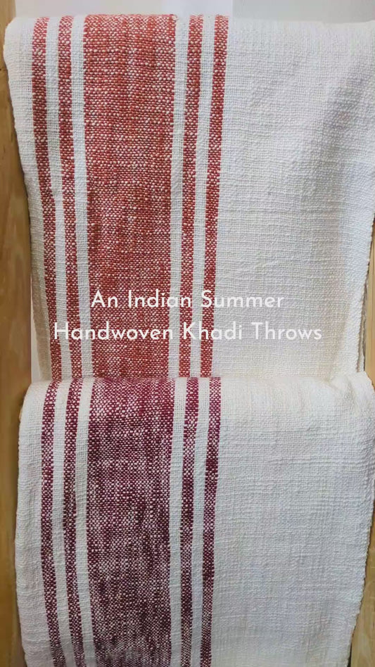 Handgewebter Khadi-Überwurf – Französischer Streifen – Rot