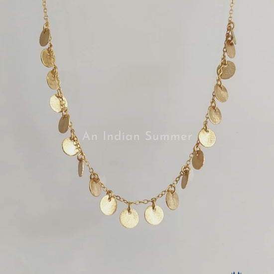 Shimmer Necklace | Hammered Discs | 22 Carat Gold Plated Semi Precious Stones | An Indian Summer | Seasonless Timeless Sustainable Ethical Authentic Artisan Conscious Clothing Lifestyle Brand
